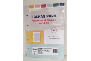 Folhas para caderno argolado 4 furos  com 80 folhas brancas 177mmx240mm CADERSIL