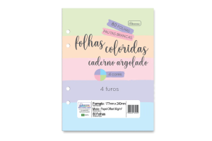 Folhas coloridas para caderno argolado 4 furos 177mmx 240mm 80fls